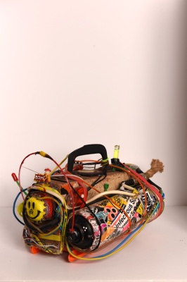 ''Bomb (on brick)'' customised empty spray can sculpture by Morgasmik